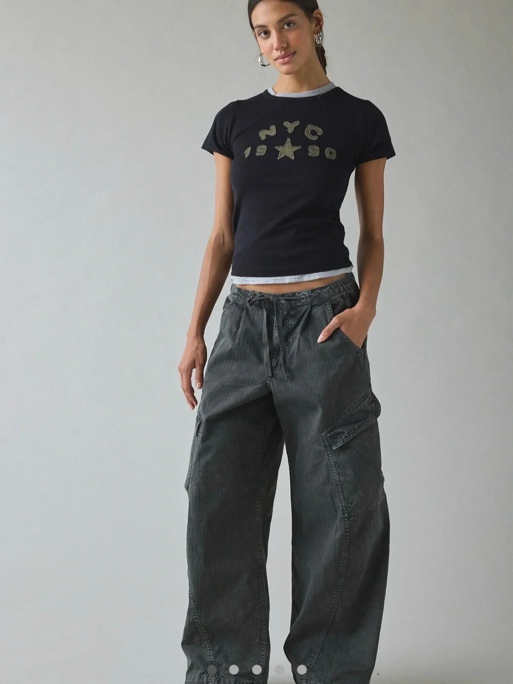 BDG Black Women's Cargo Pants with Drawstring Waist - Picture 2 of 5